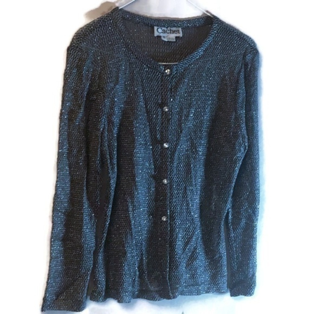 cachet vintage gray/silver 80/90s cardigan jewel buttons sz 6